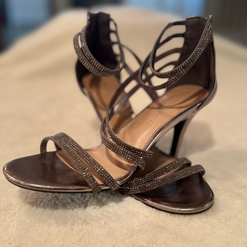 Christian Siriano Shimmering Silver Strappy Heels